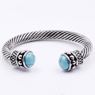 Rhodium Blue Cats Eye Cable Bracelets