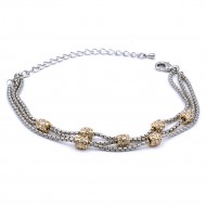 Two-Tone Plated With Three Line Crystal Ball Bracelets
