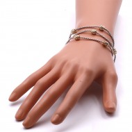 Two-Tone Plated With Three Line Crystal Ball Bracelets