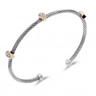 3 Water Drop Shape with Crystal 2-Tone color Cable Bracelets