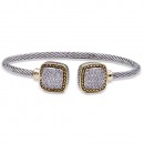 Two-Tone Plated With CZ Cubic Zirconia Cable Cuff Bracelets