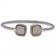 Two-Tone Plated With CZ Cubic Zirconia Cable Cuff Bracelets