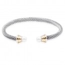 2-Tones Plated Cable Cuff Bracelets with Pearl
