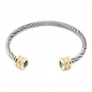 2-Tones Plated Cable Cuff Bracelets with Clear CZ