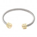 2-Tones Plated Cable Cuff Bracelets with Clear CZ
