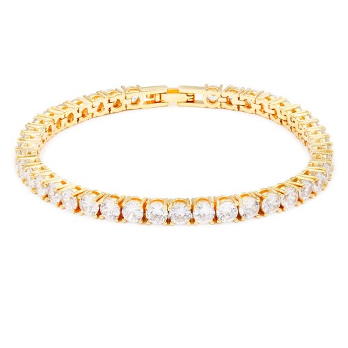 7&quot; Gold Plated Tennis Bracelet with 4mm Round CZ