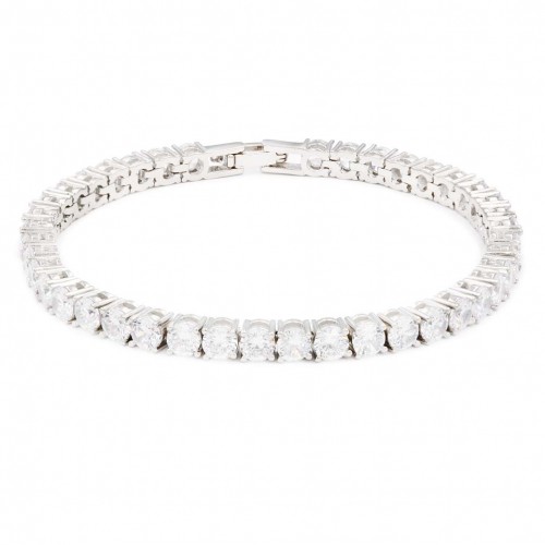 7&quot; Rhodium Plated Tennis Bracelet with 4mm Round CZ