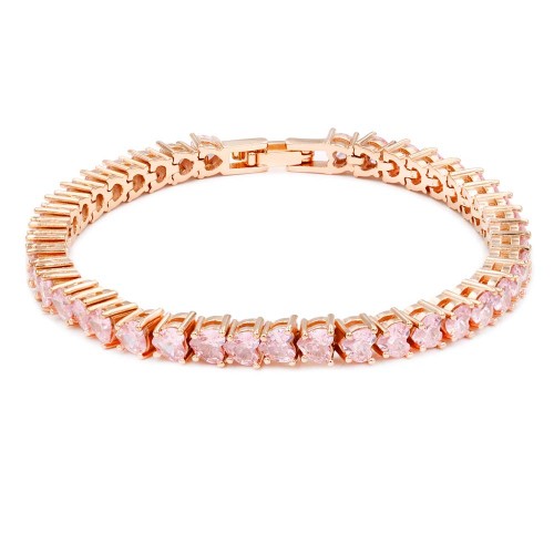 7'' Rose Gold Plated Tennis Bracelet with 4mm Pink Heart Shape CZ