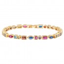 Multi Color CZ with Gold Plated 7" Tennis Bracelets