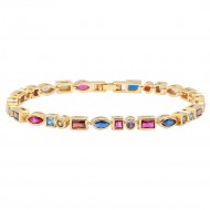 Multi Color CZ with Gold Plated 7" Tennis Bracelets