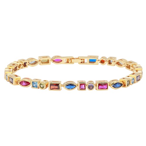 Multi Color CZ with Gold Plated 7" Tennis Bracelets