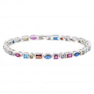 Multi Color CZ with Rhodium Plated 7" Tennis Bracelets