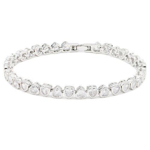 Rhodlium Plated With Clear CZ Heart Tennis Bracelets. 7"
