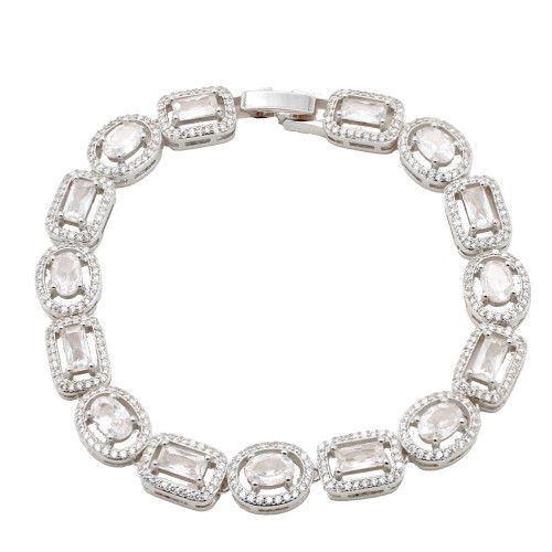 Rhodium Plated With Clear CZ Tennis Bracelets, 7" Rhodium Plated With Clear CZ Tennis Bracelets, 7"