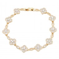 Gold Plated With Clear CZ Clover Bracelets, 7"