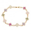 Gold Plated With Multi CZ Clover Bracelets, 7"