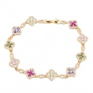 Gold Plated With Multi CZ Clover Bracelets, 7"