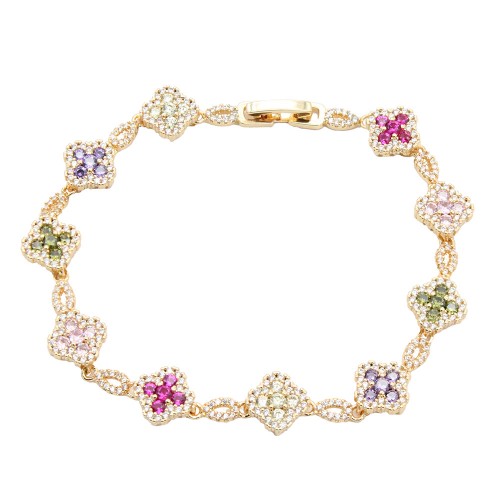 Gold Plated With Multi CZ Clover Bracelets, 7"