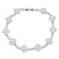 Rhodium Plated With Clear CZ Clover Bracelets, 7"