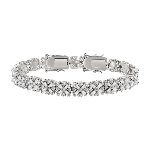Rhodium Plated with Luxury Clear Baguette-Cut Trendy Design AAA CZ Bracelet Tennis Bridal Wedding Party Jewelry