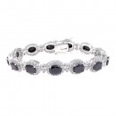 Rhodium Plated with Blue Oval AAA CZ Sapphire Bracelet Tennis Bridal Wedding Party Jewelry For Woman