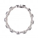 Rhodium Plated with Black Oval AAA CZ Sapphire Bracelet Tennis Bridal Wedding Party Jewelry For Woman