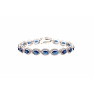 Rhodium Plated With Blue Luxury Oval Sapphire AAA CZ Bracelet Tennis Bridal Wedding Party Jewelry For Woman