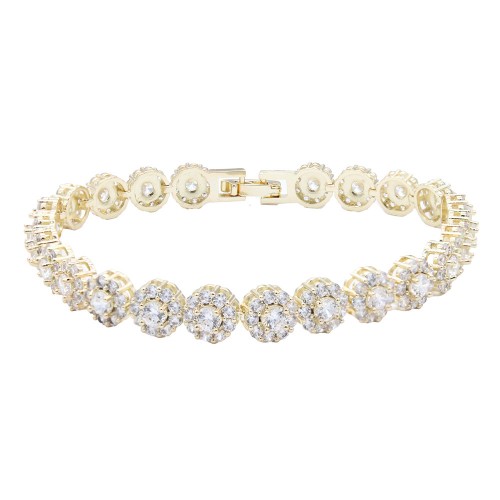 14K Gold Plated With  Clear CZ Bracelets 7.25"