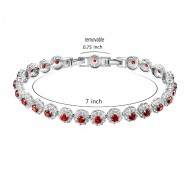 Rhodium Plated With Red AAA CZ Bracelets Flower Floral Sapphire Bracelet Tennis Bridal Wedding Party Jewelry