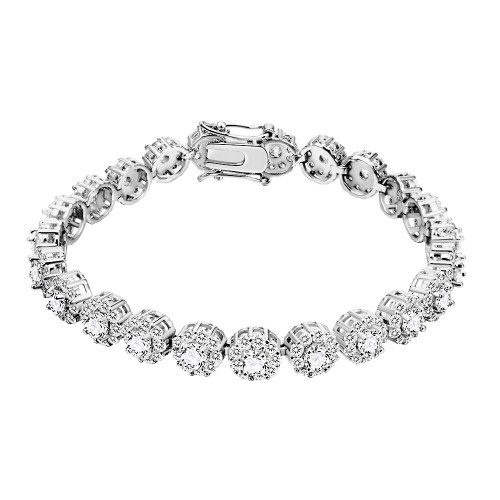 Rhodium Plated With Clear AAA CZ Bracelets Flower Floral Sapphire Bracelet Tennis Bridal Wedding Party Jewelry