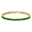 Gold Plated With Emerald Green Princess Cut CZ 4MM Tennis Bracelests. 7 inch+1 inch Ext