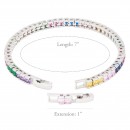 Rhodium Plated With Multi Color Princess Cut 4MM Tennis Bracelets. 7'' + 1' ext Length