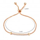 Rose Gold Plated with Sliding Adjustable Diamond Bar Bracelets, AAA Clear Cubic Zirconia Micro Paved Dangle Fashion Wedding Party Jewelry For Women
