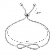 Rhodium Plated with Clear Cubic Zirconia Infinity Love Lariat Adjustable Bracelets for Women &amp; Girls