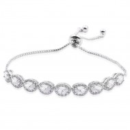 Rhodium Plated with Cubic Zirconia Adjustable Bracelets Evening Party Bling Jewelry For Women &amp; Girls