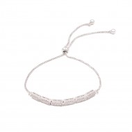 Rhodium Plated With Clear CZ Lariat Bracelets Sliding Adjustable Diamond Bar AAA Clear Wedding Party Jewelry For Women