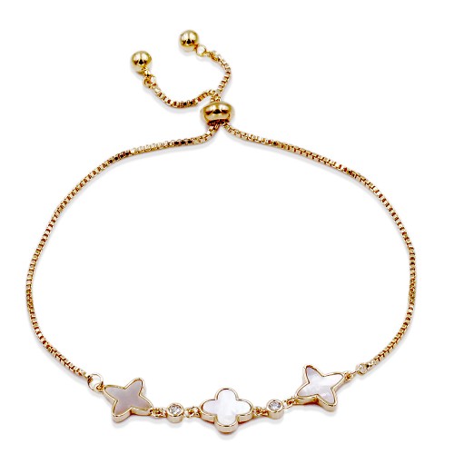 Gold Plated Lariat Bracelet With Mother Of Pearl