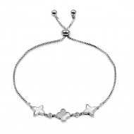 Rhodium Plated Lariat Bracelet With Mother Of Pearl