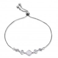 Rhodium Plated Lariat Bracelet With Mother Of Pearl
