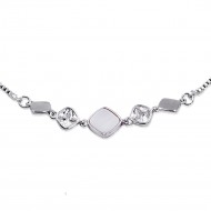 Rhodium Plated Lariat Bracelet With Mother Of Pearl