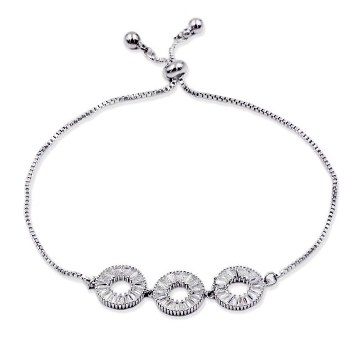 Rhodium Plated Lariat Bracelet With Cubic Zirconia