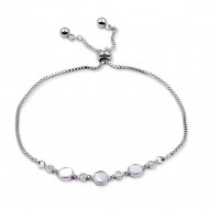 Rhodium Plated CZ Lariat Bracelet With Mother Of Pearl