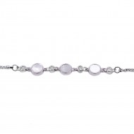 Rhodium Plated CZ Lariat Bracelet With Mother Of Pearl
