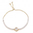 Rose Gold Plated Clover Lariat Bracelet with Clear CZ Stone