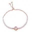 Rhodium Plated Clover Lariat Bracelet with Clear CZ Stone