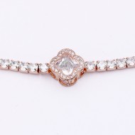 Rose Gold Plated Clover Lariat Bracelet with Clear CZ Stone