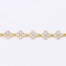 Gold Plated Clover Lariat Bracelet with Clear CZ Stone