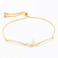 Gold Plated Lariat Bracelets with MOP Butterfly and CZ Stones - 10.50 inch Length