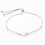 Rhodium Plated Lariat Bracelets with MOP Butterfly and CZ Stone - 10.50 inch Length