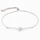 Rhodium Plated Lariat Bracelet with Clear CZ Stone - 10.50 inch Length